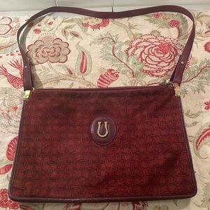 Caggiano Burgundy Rich Suede Logo Design 3 Compartment Gold Tone Hardware Bag